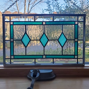 Iridescent Teal Stained Glass Panel Home Decor image 3