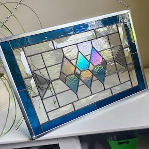 Blue and Grey Prairie Style Stained Glass Panel