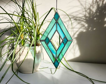 Aqua Art Deco Diamond - Stained Glass