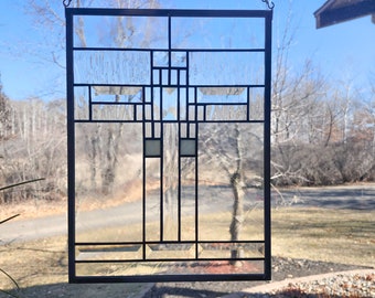 Clear Prairie Style Stained Glass Panel