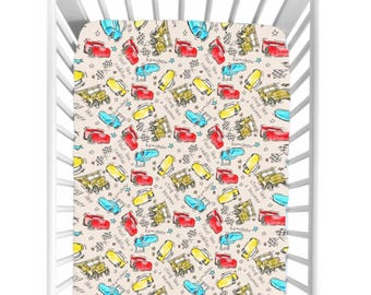 Cars Crib Sheets | Soft Jersey Knit Baby Bedding | Disney Nursery Decor | 28x52 & 24x38 Fitted Crib Sheet