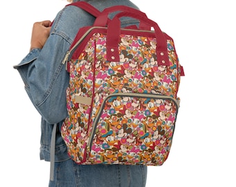 Bolsa de pañales con diseño floral de Mickey Mouse, bolsa de pañales de Mickey Mouse, bolso multifuncional para bebé, regalo de Disney para baby shower, mochila para pañales, regalo para mamá primeriza.