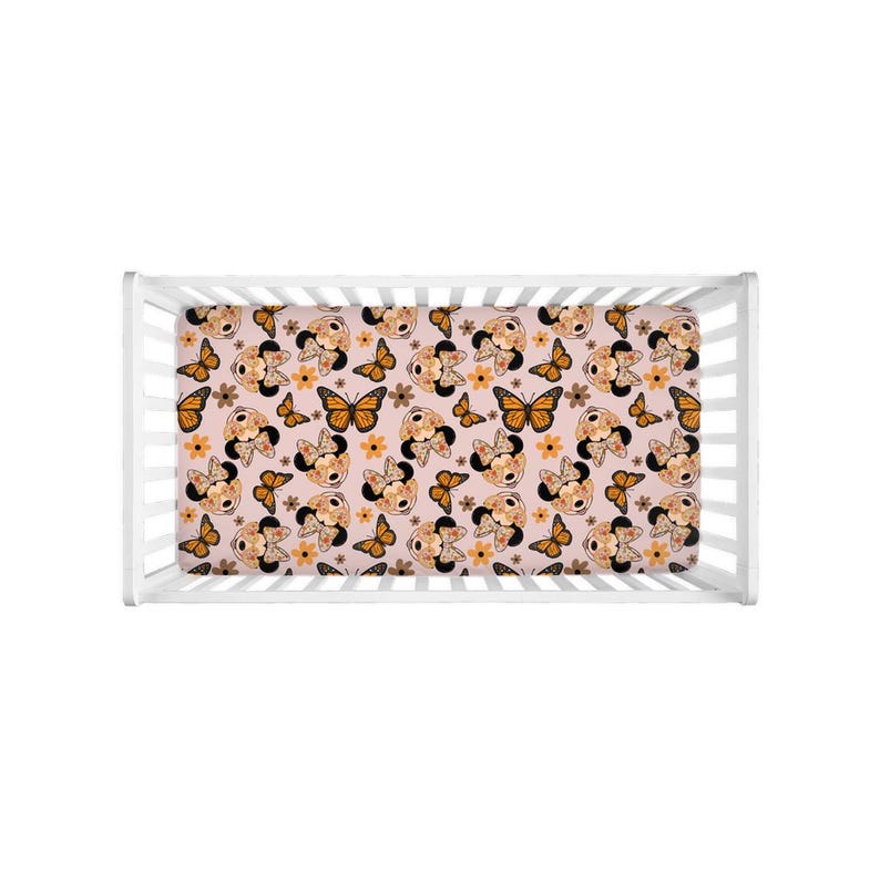 Minnie Mouse Crib Sheet | Classic Disney Nursery Bedding | Baby Girl Decor zdjęcie 3