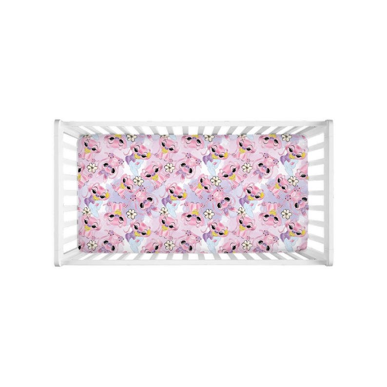 Lilo & Stitch Angel Fitted Crib Sheet – Disney Baby Bedding, Hawaiian Island Nursery Decor, Ohana Theme Gift image 3