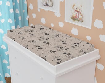 Steamboat Willie Changing Pad Cover – Classic Mickey Mouse Baby Nursery Bedding, Vintage Black & White Disney Decor
