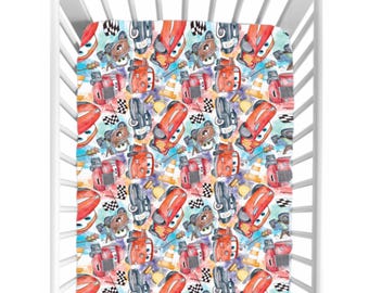 Cars Crib Sheets | Soft Jersey Knit Baby Bedding | Disney Nursery Decor | 28x52 & 24x38 Fitted Crib Sheet