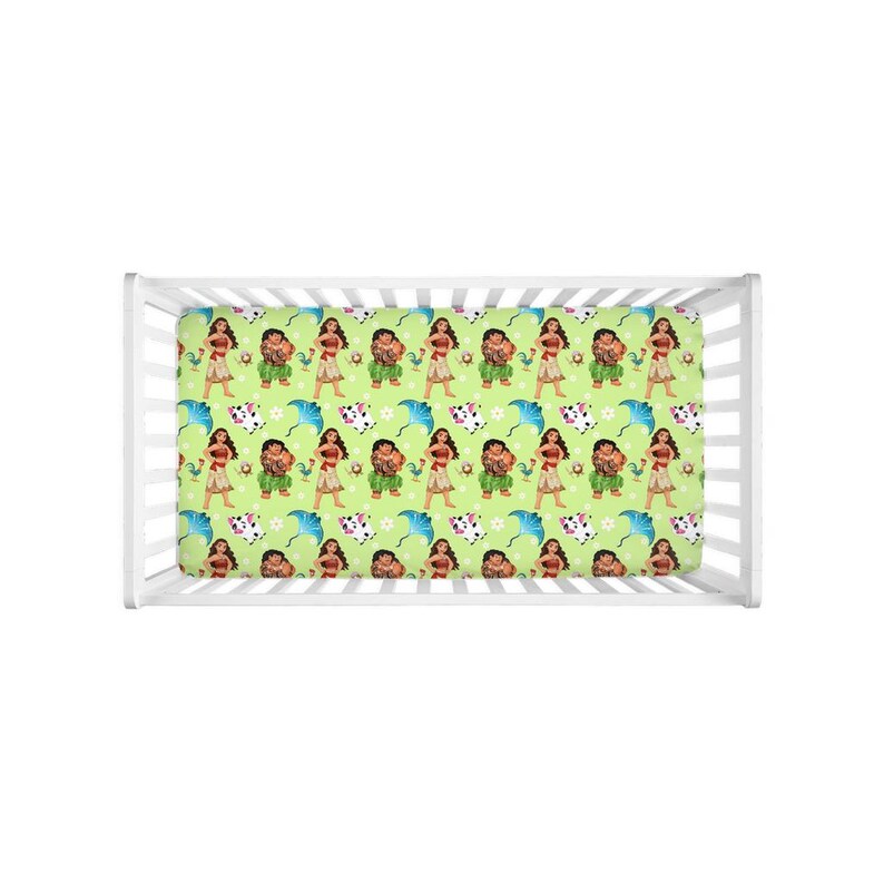 Moana Fitted Crib Sheet – Ocean Island Adventure Baby Bedding, Tropical Disney Nursery Decor image 2