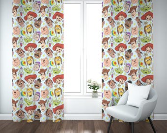 Toy Story Blackout Curtains (2 Panels) • Woody & Buzz Kids Room Drapes • Pixar Adventure Window Panels