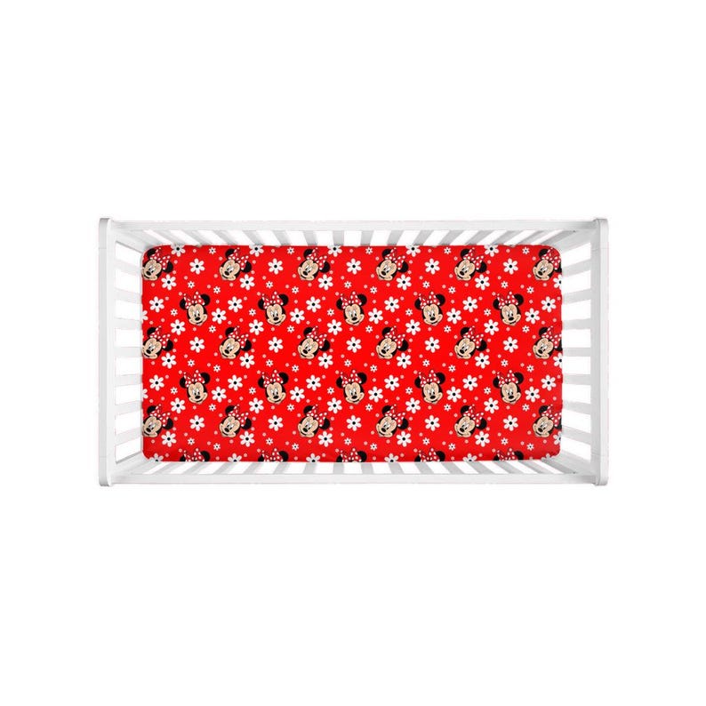 Minnie Mouse Fitted Crib Sheet – Red Disney Baby Bedding, Girl Nursery Decor, Bow Mouse Theme Gift image 4