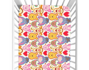 Winnie the Pooh Crib Sheet | Classic Pooh Baby Bedding | Soft Jersey Knit Fitted Sheet | Hundred Acre Wood Nursery Decor