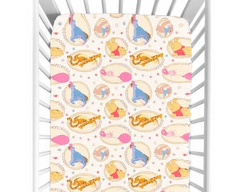 Winnie the Pooh Crib Sheet | Classic Pooh Baby Bedding | Soft Jersey Knit Fitted Sheet | Hundred Acre Wood Nursery Decor