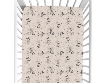 Steamboat Willie Fitted Crib Sheet – Classic Mickey Mouse Vintage Disney Baby Bedding, Black & White Nursery Decor