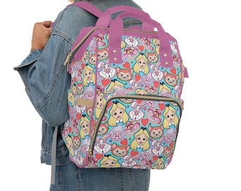Bolsa de pañales de Alicia en el País de las Maravillas, bolso multifuncional para bebé, regalo para baby shower de Alicia en el País de las Maravillas, mochila para pañales, regalo para mamá primeriza