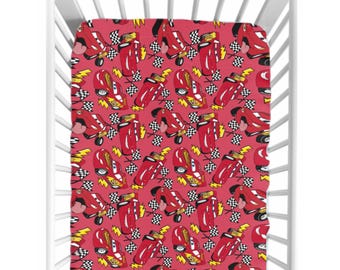 Sábanas de cuna de Rayo McQueen / Ropa de cama de punto jersey suave / Decoración infantil Disney / Sábana ajustable para cuna de 28x52 y 24x38