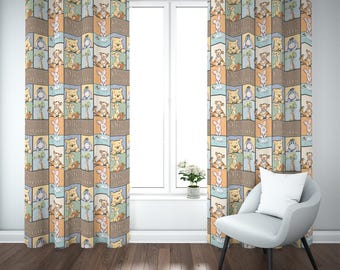Nalle Puh mörkläggningsgardiner – Hundred Acre Wood barnrumsgardiner, klassisk Puh barnrumsdekor, babyshowerpresentidé