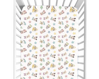 Baby Mickey & Friends Crib Sheet | Disney Baby Bedding | Soft Jersey Knit Fitted Sheet | Mickey Minnie Donald Nursery Decor