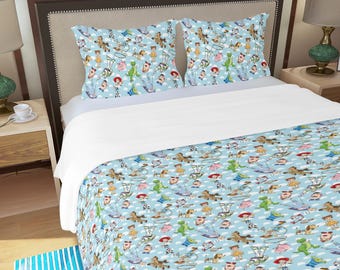 Juego de funda nórdica Toy Story – Ropa de cama de Woody y Buzz Lightyear – Decoración infantil Pixar para dormitorio – Funda nórdica con fundas de almohada, lavable y suave