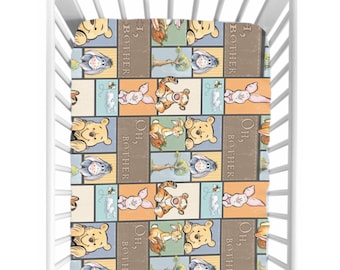 Winnie the Pooh Crib Sheet | Classic Pooh Baby Bedding | Soft Jersey Knit Fitted Sheet | Hundred Acre Wood Nursery Decor