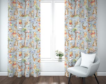 Winnie the Pooh Blackout Curtains – Hundred Acre Wood Nursery Drapes, Classic Pooh Kids Room Decor, Baby Shower Gift Idea