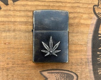 Marijuana Leaf Brass Zippo