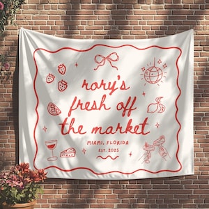 Frisch vom Markt Bachelorette Banner, kundenspezifisches Brautdusche Zeichen, Garten Bachelorette, Picknick-Brunch Bachelorette, Mädchen Reise Tapisserie