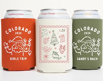Custom Christmas Can Cooler: Holiday Party Favors, Friendsmas 2026 Gift, Winter Bachelorette Favors, Stocking stuffers, Secret Santa
