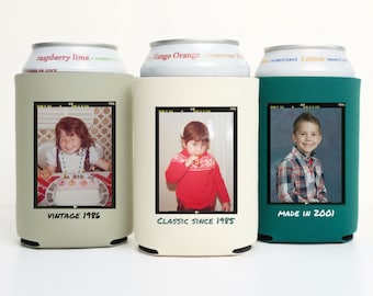 Vintage Photo Birthday Can Cooler: Personalized Party Favor Keepsake, Birthday Vintage Photo