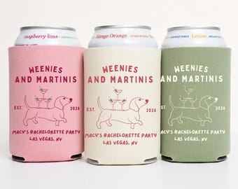 Martinis & Weenies Can Cooler: Bachelorette Party Drink Sleeves, Dacschund Bridal Party, Birthday Tini Party