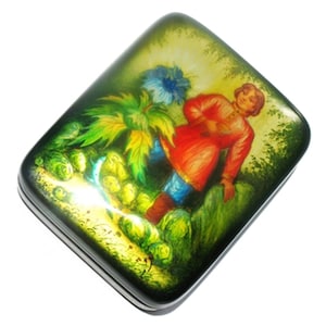 Fedoskino Lacquer Keepsake Box, Russian Style Fairy Tale Fedoskino Miniature Art Jewelry Box, Folk Tale Artisan Wooden Keepsake Box