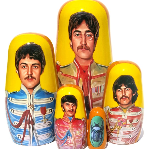 The Beatles 5 PC Sgt. Pepper's John Lennon Portrait Nesting Doll Collectible Gift Memorabilia 5 PC Stacking Eggs Babushka Toy 6 Inches Tall