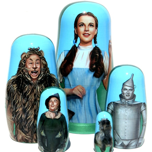 Wizard of Oz 5 Piece Nesting Doll, Collectible Russian Style Stacking Egg Dolls, Memorabilia Emerald Green Portrait Matryoshka Toy Doll Set