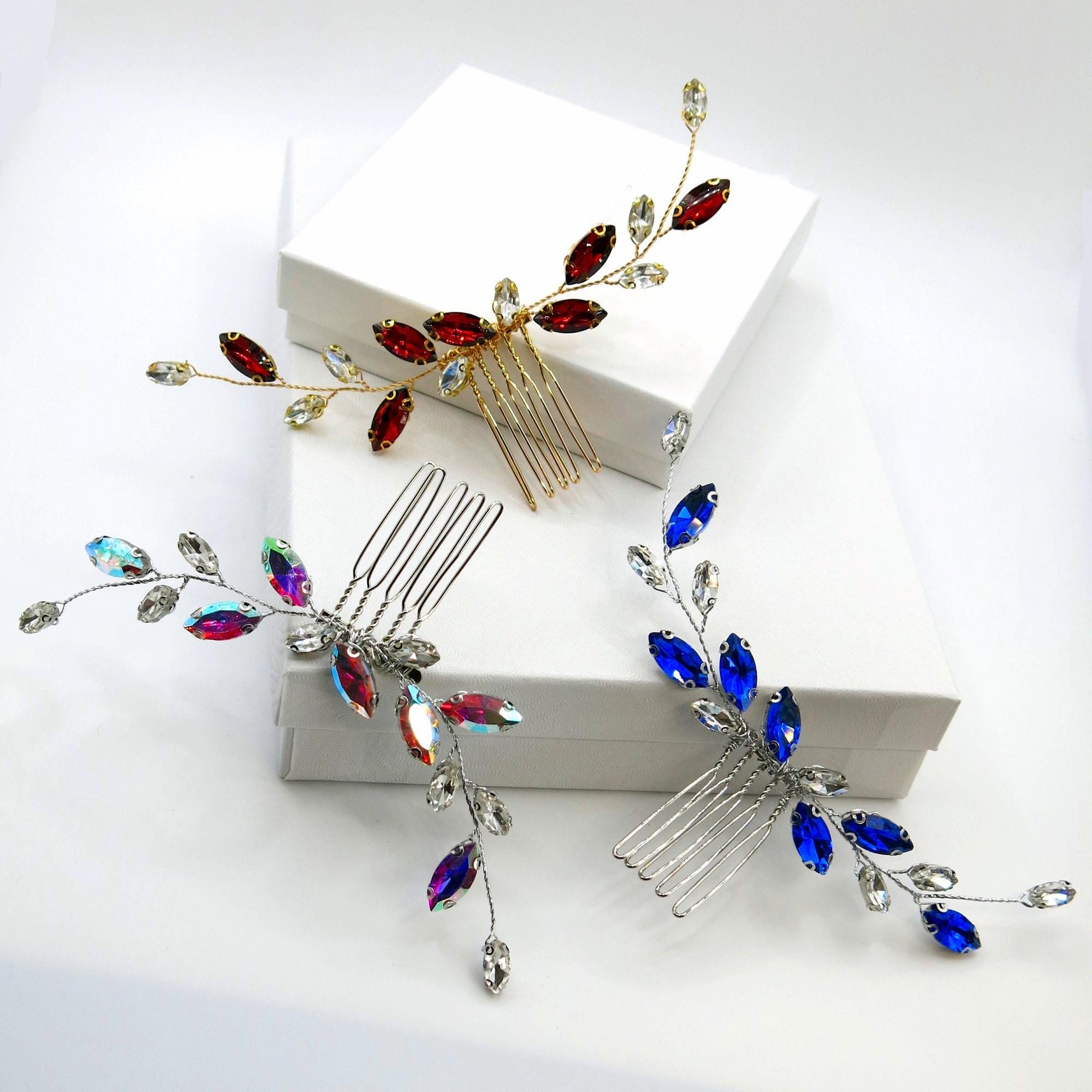 White Opal, Aurora Borealis + Classic Clear Silver Crystal Hair Pin/Comb Aurora Borealis Comb - Etsy main image 4