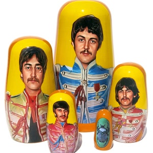 Beatles Paul McCartney 5 PC Sgt. Pepper's Portrait Nesting Doll, 6 Inch Tall Collectible Wooden Stacking Egg Doll, Memorabilia Gift