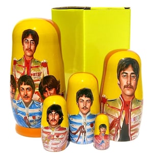 Beatles Group Nesting Dolls 5 PC Sgt. Pepper 6 Inch Russian Style Wooden Stacking Doll, Memorabilia Gift