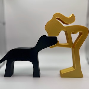 Handmade 3D Printed Woman And Dog Craft Figurine Desktop Table Ornament 3D Women Dog Model Creative Home Office Decoration Dog Lover Gift.