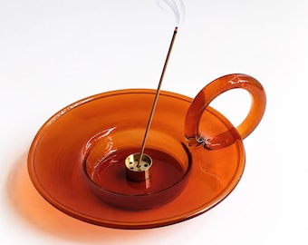 Amber Glass Incense Holder - Minimal Ritual Object, Modern Zen Home Decor