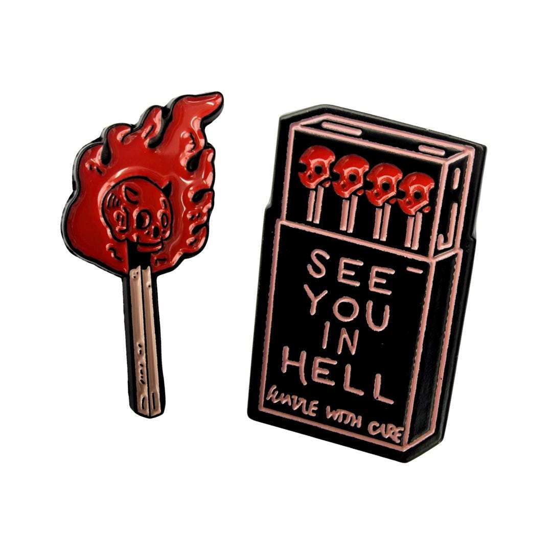 Skull Flame Enamel Pin, Heavy Metal Badge - Etsy