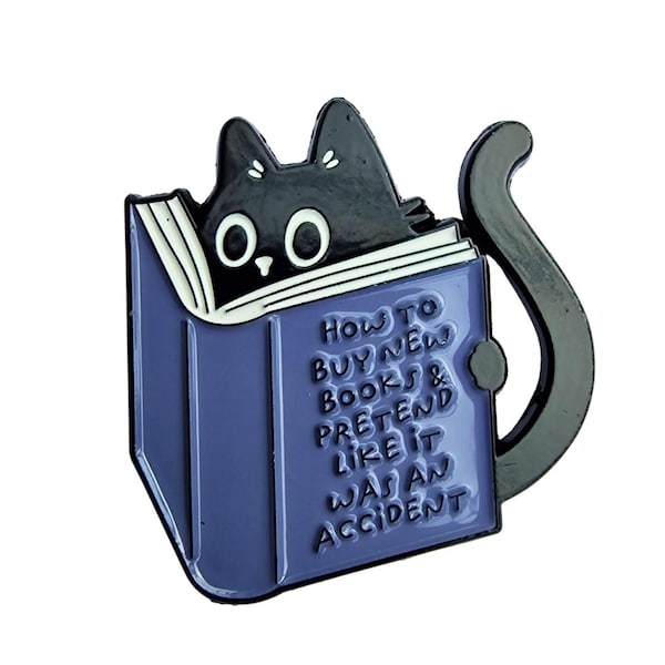 Reading Cat Enamel Pin, Book Badge