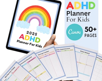 ADHD Planner For Kids Printable, Editable, PLR Digitally Download Organizer, ADHD Daily Journal
