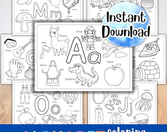 Alphabet A-Z Coloring Pages: Preschool/Homeschool/Kindergarten/Daycare Learning Activity (Digital Download)