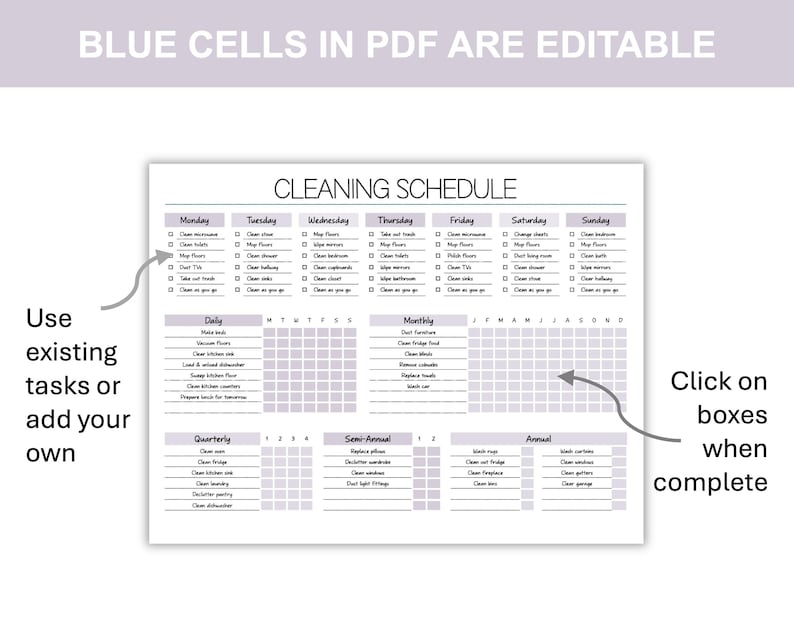 Editable Cleaning Planner: Household Chore Chart (digital Download PDF ...
