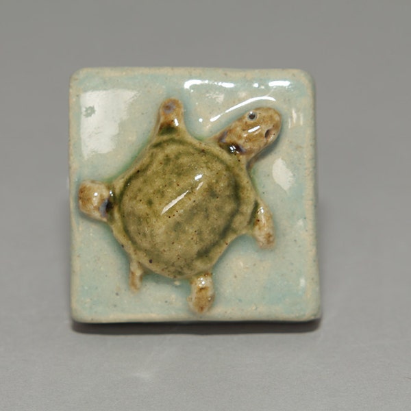 Handmade 2x2 ceramic turtle tile