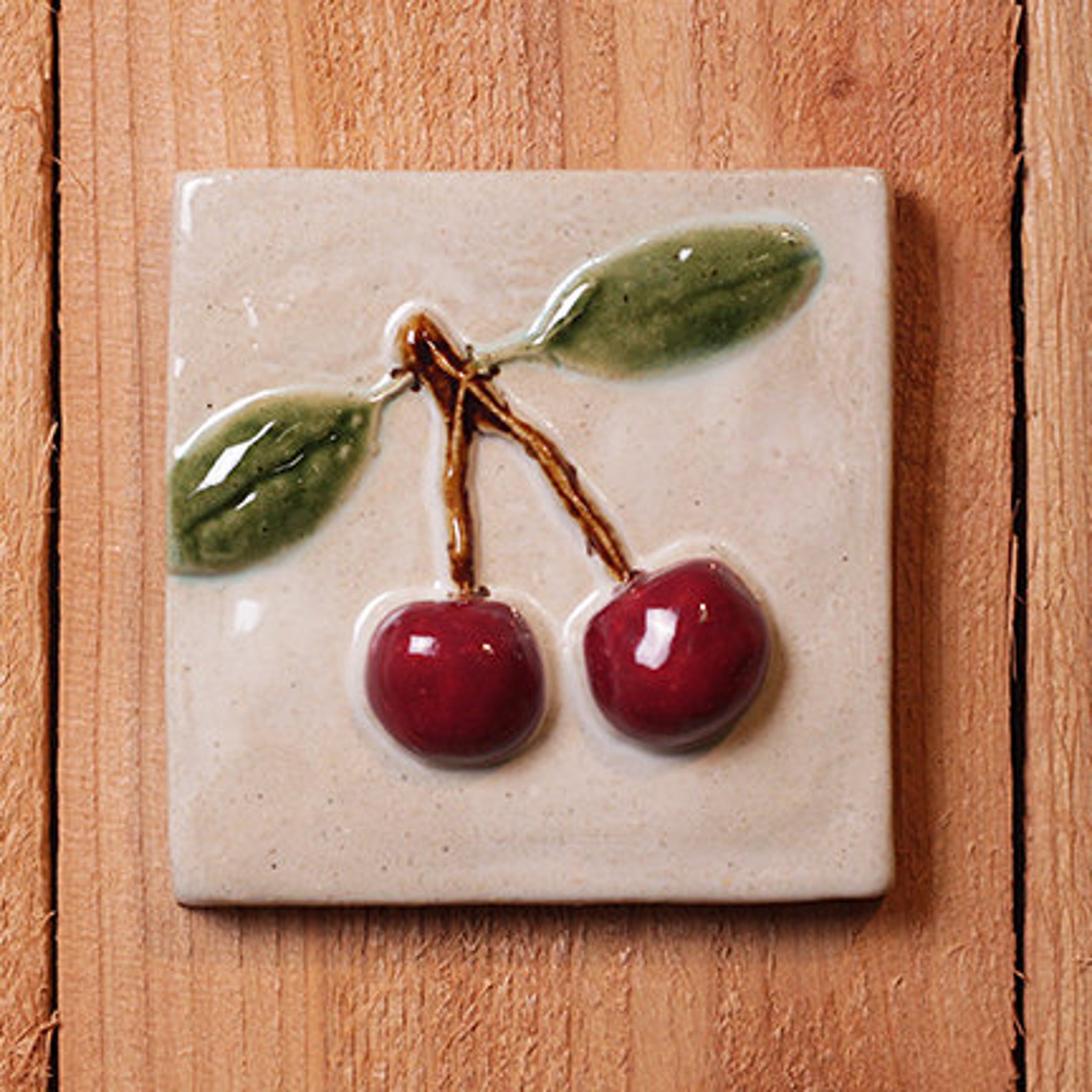 Handmade 4x4 High Relief Ceramic Tile With Cherries Hanger on Etsy