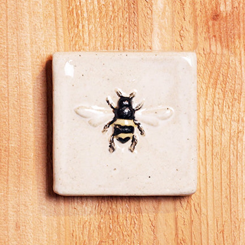 3x3 Handmade Ceramic Bee Tile With Hanger on Back or for Etsy