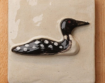 4x4 Loon tile, ceramic tile, loon facing right, handmade ceramic tile