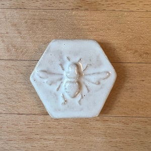 Handmade Ceramic 2x2" Hexagon Bee Tiles, 5/16" thick