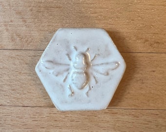 Handmade Ceramic 2x2" Hexagon Bee Tiles, 5/16" thick