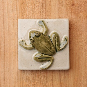 3x3" Handmade high relief ceramic frog tile with hanger on back or for tile installation