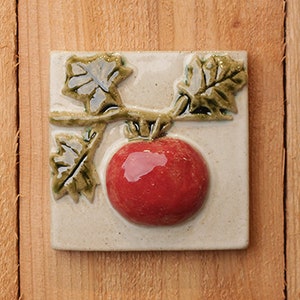 4x4" handmade ceramic tomato tile with hanger on the back or for tile intallation