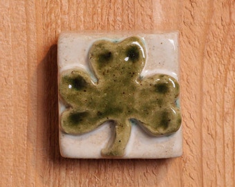 2x2" handmade ceramic shamrock tile